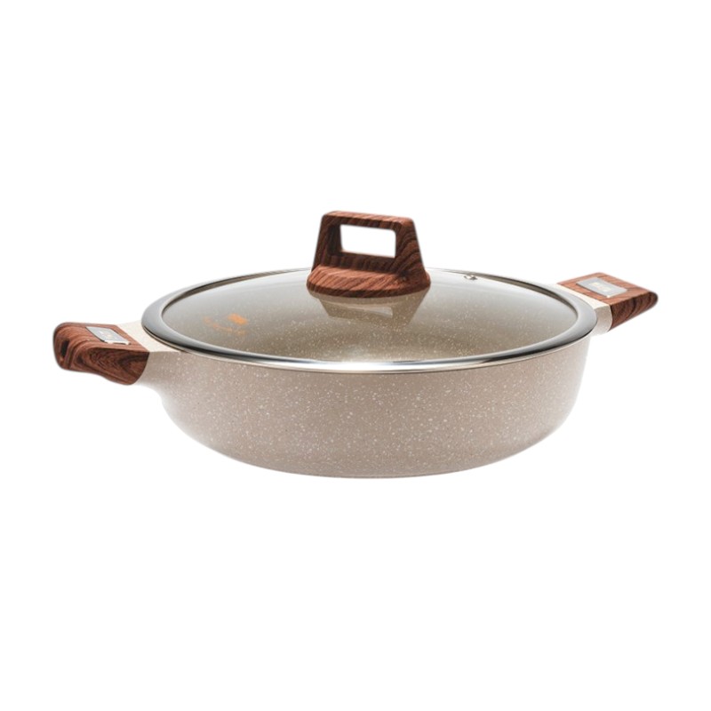 Ρηχή κατσαρόλα αντικολλητική με καπάκι - 2.7L - CA005-BS24-Beige - DSP - 563974