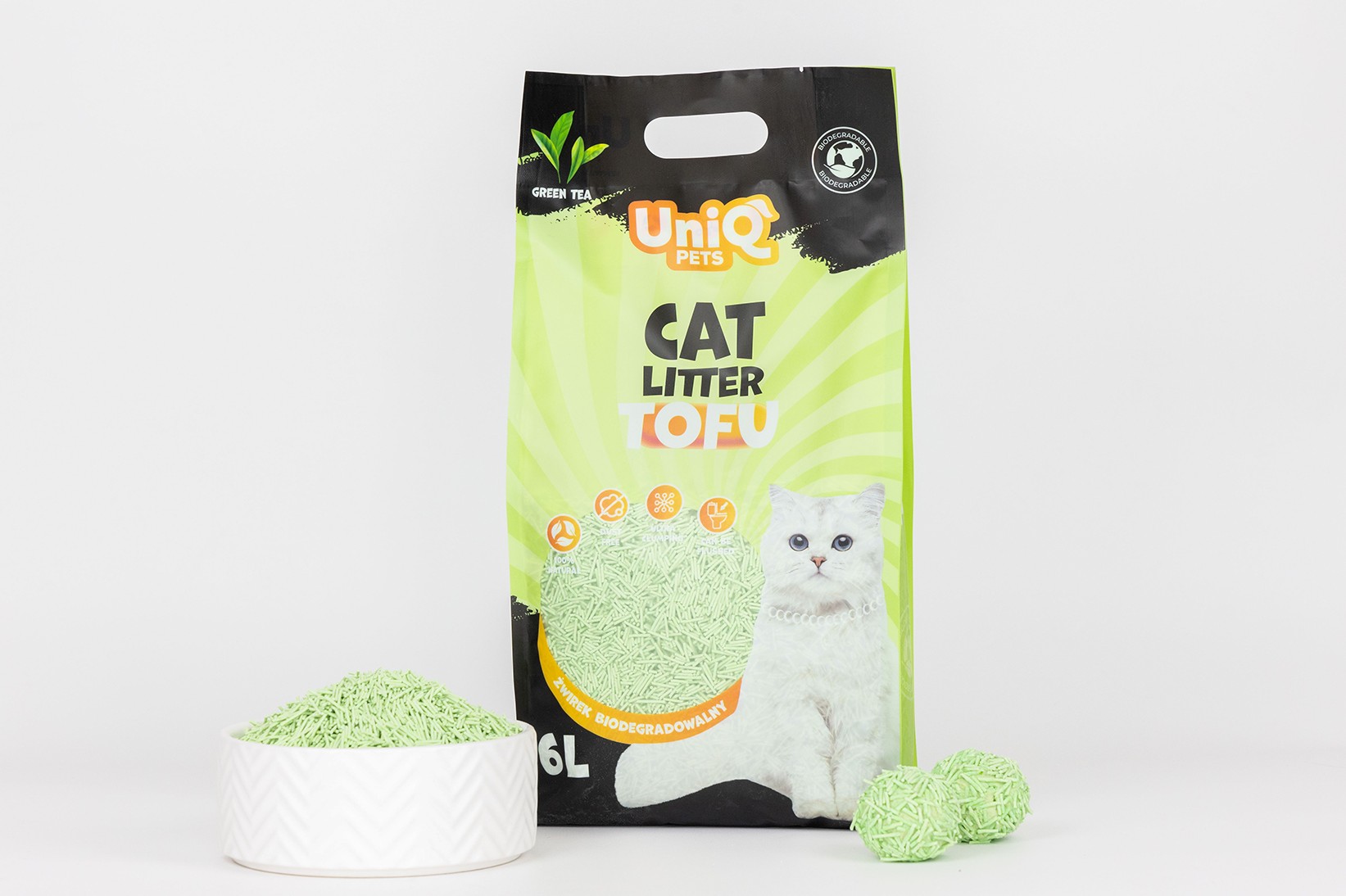 Uniq Βιοδιασπώμενο τόφου 6Lt Άμμος Γάτας GREEN TEA