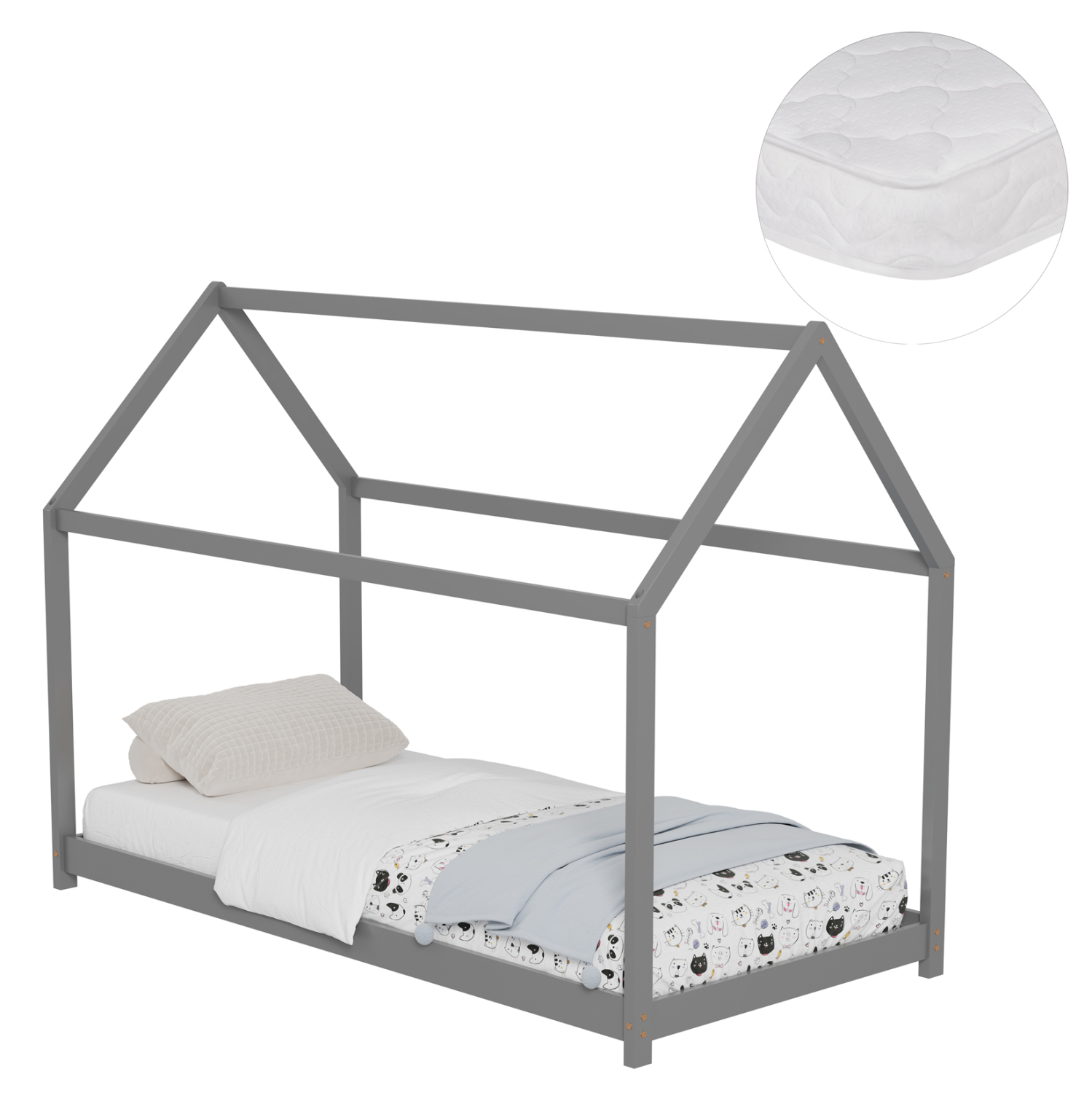 ΚΡΕΒΑΤΙ ΠΑΙΔΙΚΟ ΜΕ ΣΤΡΩΜΑ PEPE HM21302.02 ΞΥΛΟ ΠΕΥΚΟΥ ΣΕ ΓΚΡΙ--ΣΤΡΩΜΑ 90x190εκ