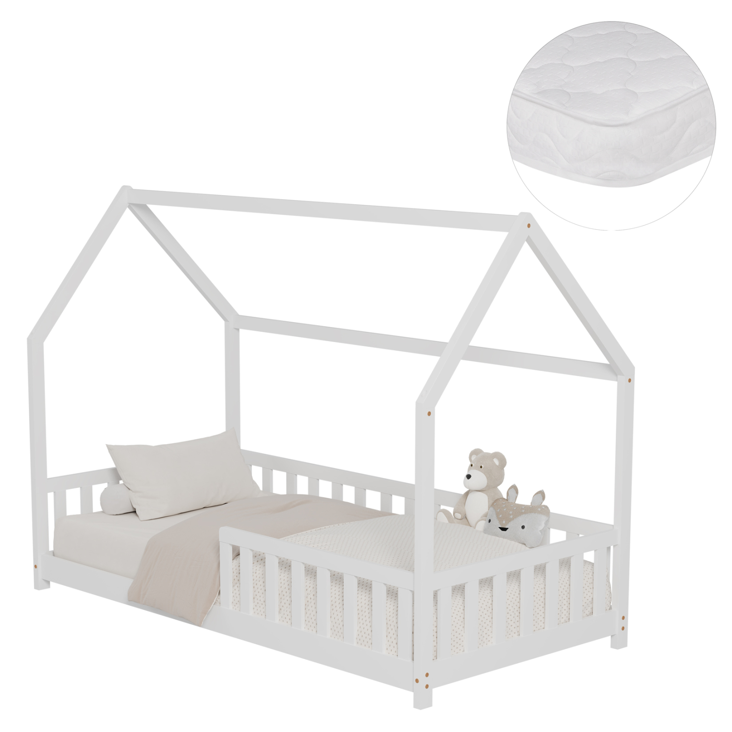 ΚΡΕΒΑΤΙ ΠΑΙΔΙΚΟ ΜΕ ΣΤΡΩΜΑ PHYLLIS HM21304.01 ΞΥΛΟ ΠΕΥΚΟΥ ΣΕ ΛΕΥΚΟ--ΣΤΡΩΜΑ 90x190εκ