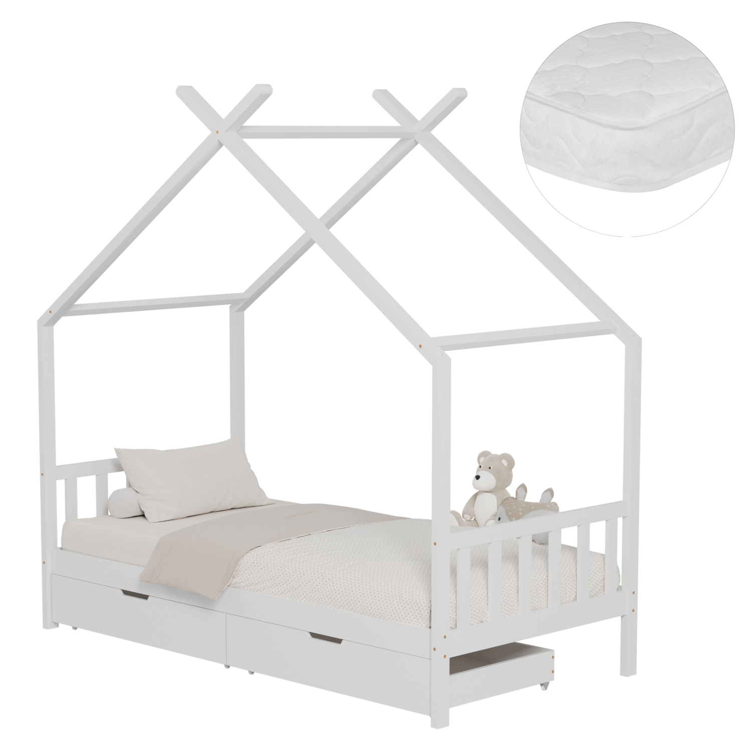 ΚΡΕΒΑΤΙ ΠΑΙΔΙΚΟ ΜΕ ΣΤΡΩΜΑ KLARICE HM21305.01 ΞΥΛΟ ΠΕΥΚΟΥ ΣΕ ΛΕΥΚΟ--ΣΤΡΩΜΑ 90x190εκ