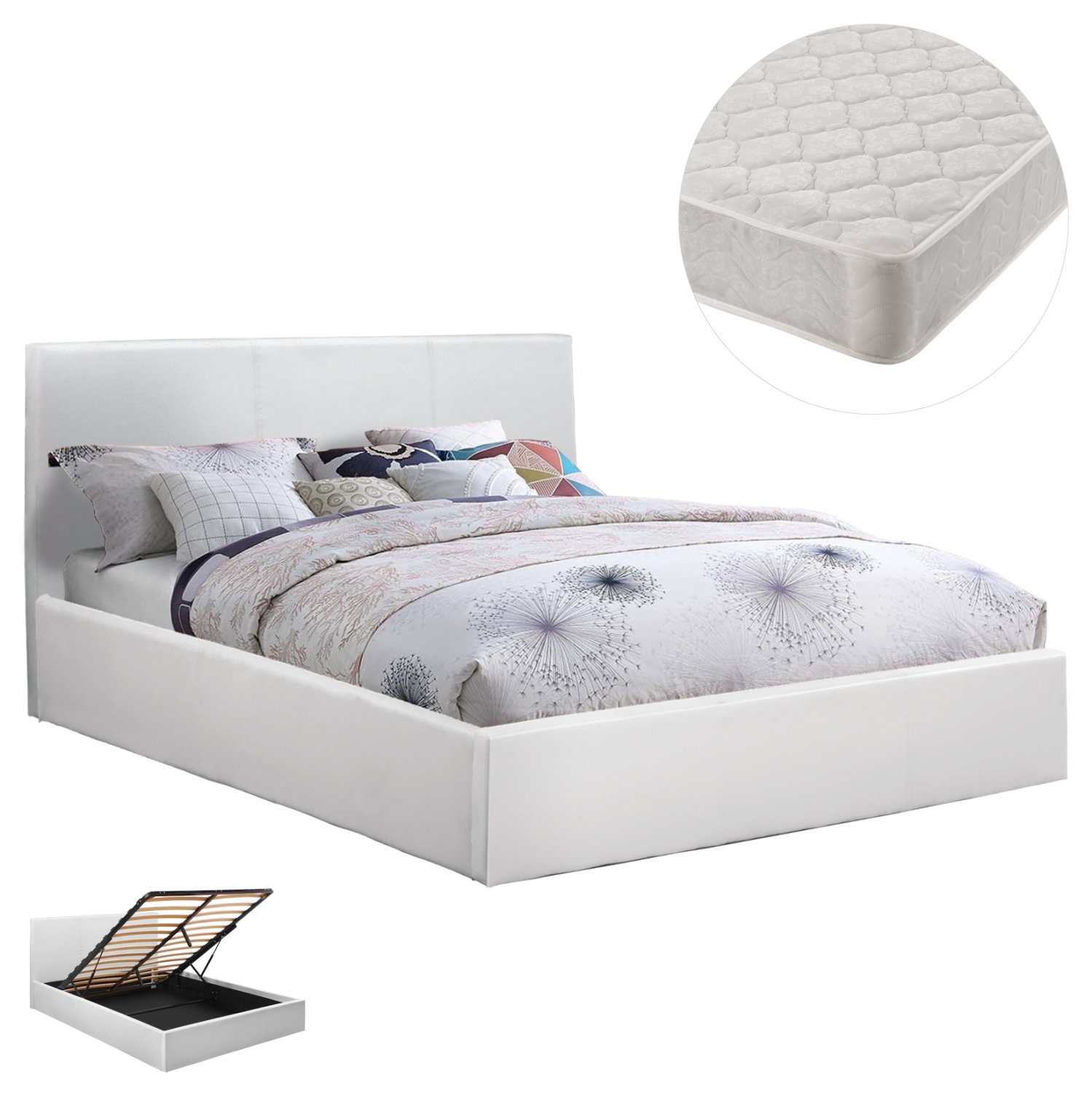 ΚΡΕΒΑΤΙ ΔΙΠΛΟ & ΣΤΡΩΜΑ BOBBI HM21271.01 ΛΕΥΚΟ PU ΜΕ ΑΠΟΘ.ΧΩΡΟ--ΓΙΑ 150x200εκ