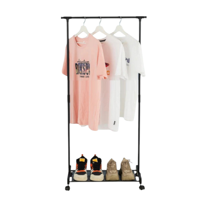 Τροχήλατη κρεμάστρα δαπέδου με ράφι παπουτσιών - 901 - 522176 - Black