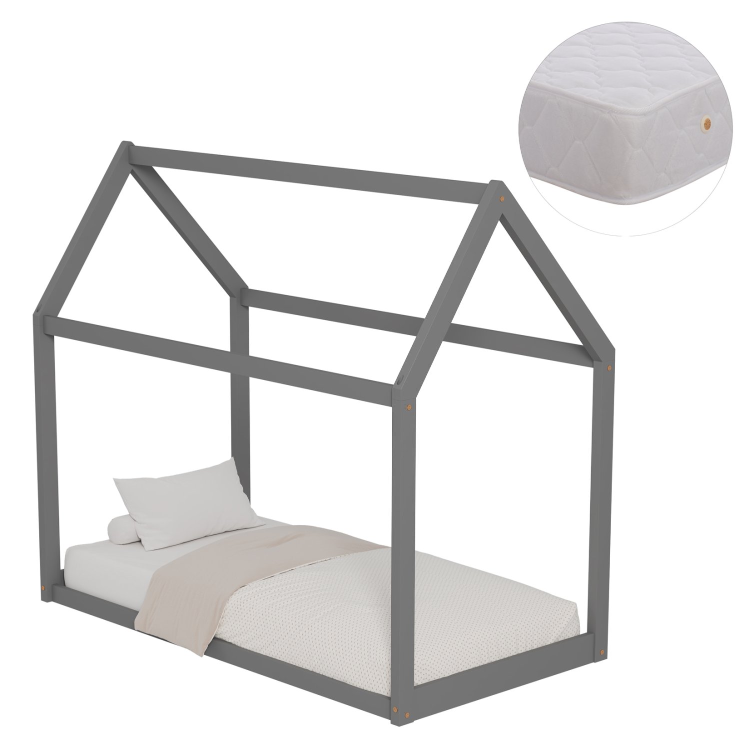 ΚΡΕΒΑΤΙ ΠΑΙΔΙΚΟ ΜΕ ΣΤΡΩΜΑ PEPE HM21303.02 ΞΥΛΟ ΠΕΥΚΟΥ ΣΕ ΓΚΡΙ--ΣΤΡΩΜΑ 70x140εκ