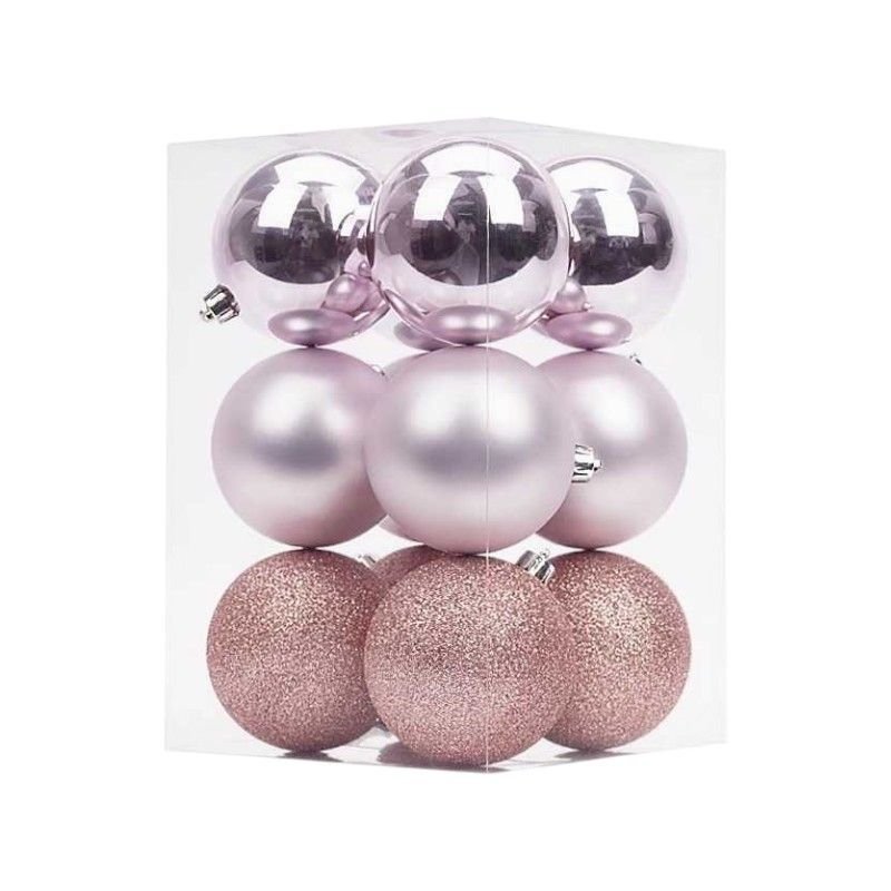 Σετ Χριστουγεννιάτικες μπάλες - 8cm - 12pcs - 326079 - Pink