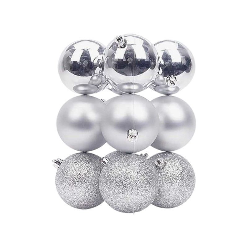 Σετ Χριστουγεννιάτικες μπάλες - 8cm - 12pcs - 326079 - Silver