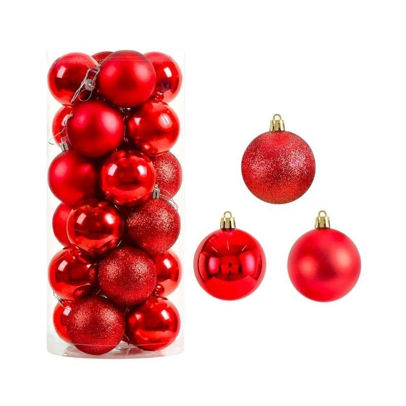 Σετ Χριστουγεννιάτικες μπάλες - 8cm - 24pcs - 326109 - Red