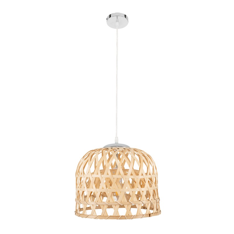 Bamboo Light - Κρεμαστό Μονόφωτο E27 Boho Μπαμπού Φυσικό Πλέγμα - Μ35 x Π35 x Υ22cm