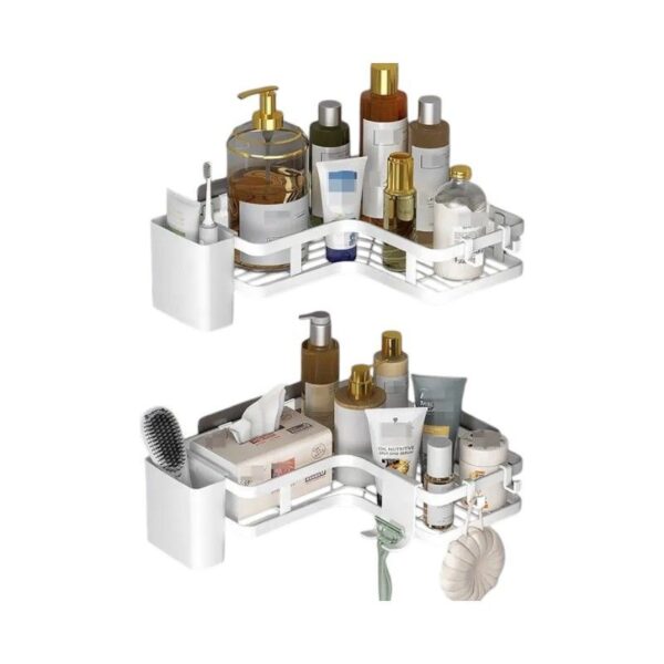 Σετ επιτοίχια γωνιακά ράφια μπάνιου - 5pcs - 2152-1 - 170134 - White