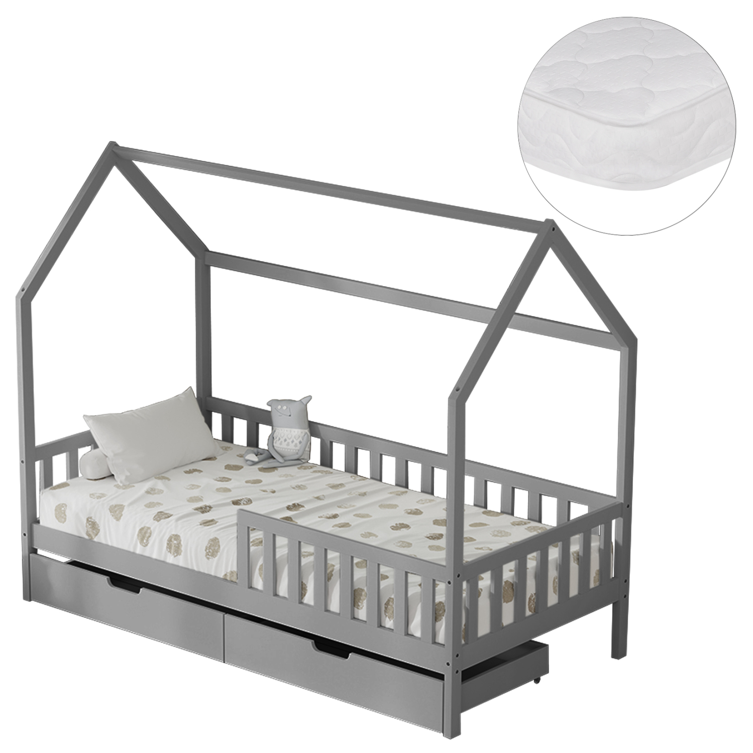 ΚΡΕΒΑΤΙ ΠΑΙΔΙΚΟ ΜΕ ΣΥΡΤΑΡΙΑ PHYLLIS HM21324.02 ΞΥΛΟ ΠΕΥΚΟΥ ΓΚΡΙ--ΜΕ ΣΤΡΩΜΑ 90x190εκ