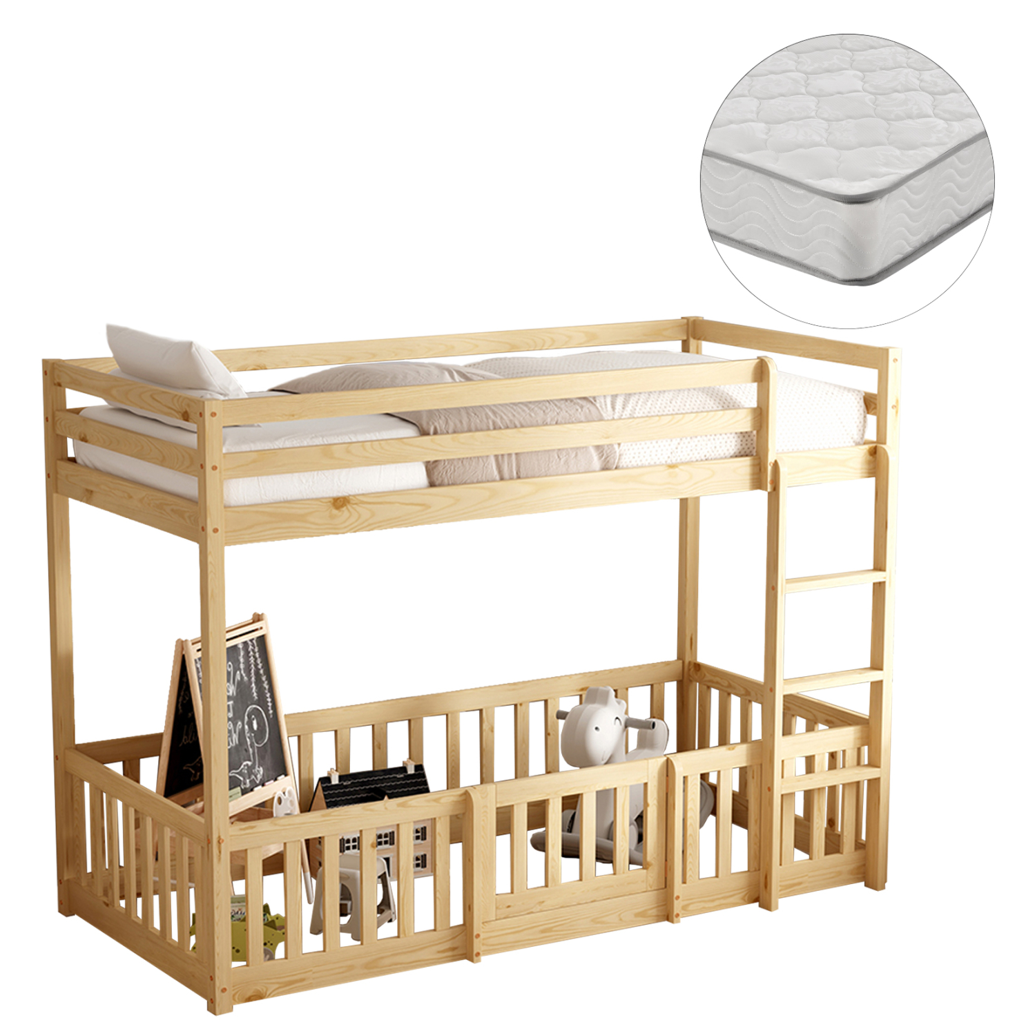 ΚΟΥΚΕΤΑ ΠΑΙΔΙΚΗ ΜΕ ΠΑΡΚΑΚΙ PLAYKID HM21312 ΞΥΛΟ ΠΕΥΚΟΥ ΦΥΣΙΚΟ–ME ΣΤΡΩΜΑ 90×190εκ