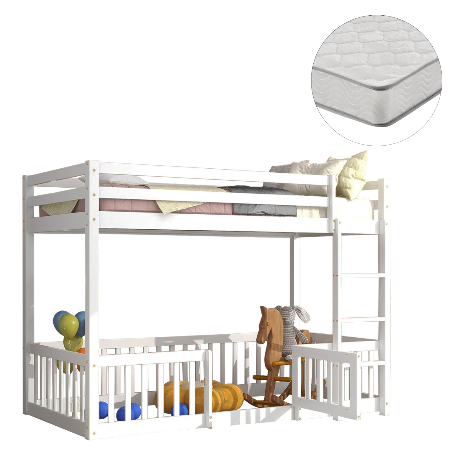 ΚΟΥΚΕΤΑ ΠΑΙΔΙΚΗ ΜΕ ΠΑΡΚΑΚΙ PLAYKID HM21312.01 ΞΥΛΟ ΠΕΥΚΟΥ ΛΕΥΚΟ–ME ΣΤΡΩΜΑ 90×190εκ